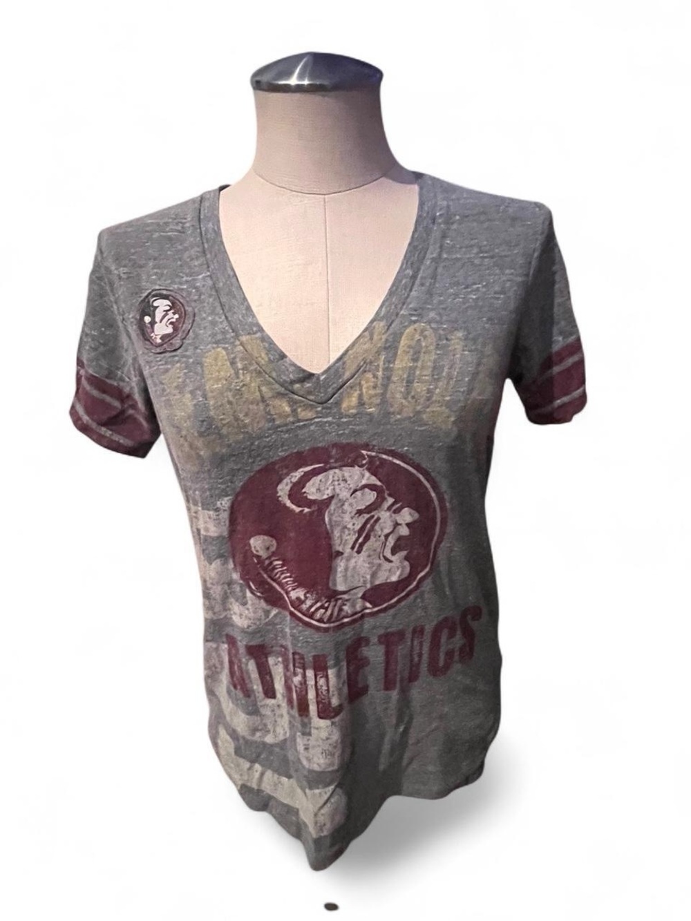 Vintage-Inspired Gray V-Neck Athletics T-Shirt
